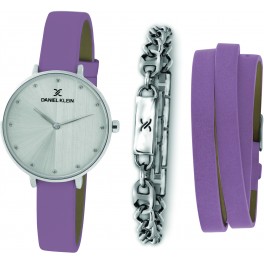 Coffret de montre femme Daniel Klein avec 1 bracelet en acier et 1 bracelet en cuir facilement réglable, garantie 2 ans.