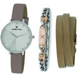 Coffret de montre femme Daniel Klein avec 1 bracelet en acier et 1 bracelet en cuir facilement réglable, garantie 2 ans.