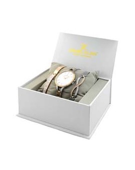 Coffret de montre femme Daniel Klein avec avec 2 bracelet en acier facilement réglable diamètre 3,2 cm, garantie 2 ans.