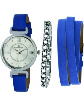 Coffret de montre femme Daniel Klein avec 1 bracelet en acier et 1 bracelet en cuir facilement réglable, garantie 2 ans.