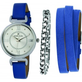 Coffret de montre femme Daniel Klein avec 1 bracelet en acier et 1 bracelet en cuir facilement réglable, garantie 2 ans.