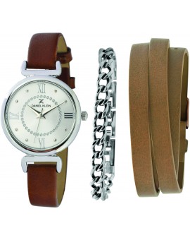 Coffret de montre femme Daniel Klein avec 1 bracelet en acier et 1 bracelet en cuir facilement réglable, garantie 2 ans.