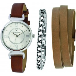 Coffret de montre femme Daniel Klein avec 1 bracelet en acier et 1 bracelet en cuir facilement réglable, garantie 2 ans.