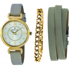 Coffret de montre femme Daniel Klein avec 1 bracelet en acier et 1 bracelet en cuir facilement réglable, garantie 2 ans.
