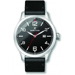 Montre plate pour homme avec dateur Daniel Klein diamètre 4 cm, garantie 2 ans.Modèle en bracelet cuir véritable.