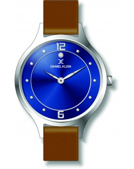 Montre plate pour femme Daniel Klein avec un bracelet cuir diamètre 3,2 cm, garantie 2 ans.