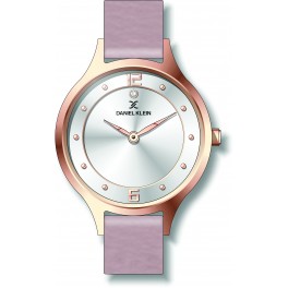 Montre plate pour femme Daniel Klein avec un bracelet cuir diamètre 3,2 cm, garantie 2 ans.