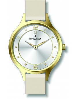 Montre plate pour femme Daniel Klein avec un bracelet cuir diamètre 3,2 cm, garantie 2 ans.