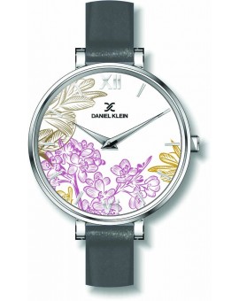 Montre avec design fleuri pour femme Daniel Klein avec un bracelet cuir diamètre cadran 3,2 cm, garantie 2 ans.