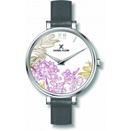 Montre avec design fleuri pour femme Daniel Klein avec un bracelet cuir diamètre cadran 3,2 cm, garantie 2 ans.