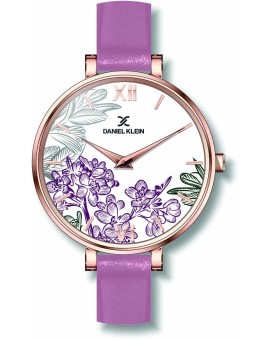 Montre avec design fleuri pour femme Daniel Klein avec un bracelet cuir diamètre cadran 3,2 cm, garantie 2 ans.