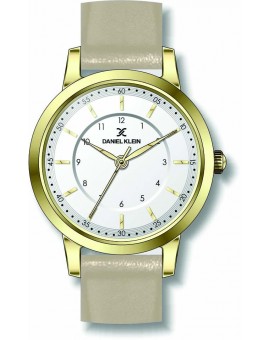 Montre plate pour femme Daniel Klein avec un bracelet cuir diamètre 3,2 cm, garantie 2 ans.