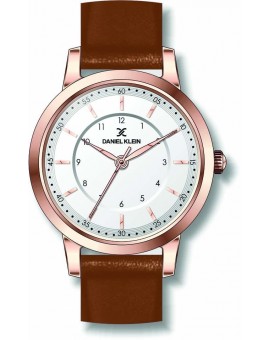 Montre plate pour femme Daniel Klein avec un bracelet cuir diamètre 3,2 cm, garantie 2 ans.