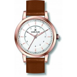 Montre plate pour femme Daniel Klein avec un bracelet cuir diamètre 3,2 cm, garantie 2 ans.