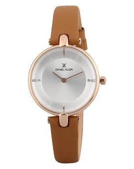 Montre pour femme Daniel Klein avec un bracelet cuir diamètre 3,2 cm, garantie 2 ans.