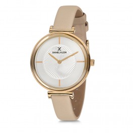Montre pour femme Daniel Klein avec un bracelet cuir diamètre 3,2 cm, garantie 2 ans.