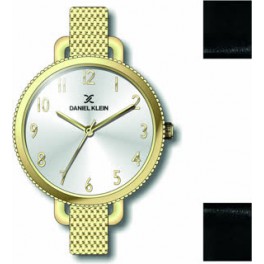 Coffret de montre femme Daniel Klein avec 1 bracelet interchangeable en cuir, garantie 2 ans.