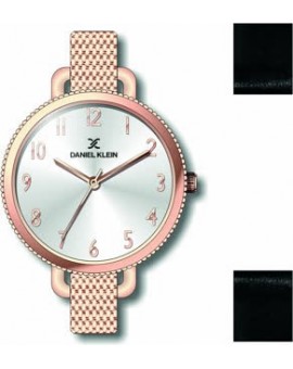 Coffret de montre femme Daniel Klein avec 1 bracelet interchangeable en cuir, garantie 2 ans.