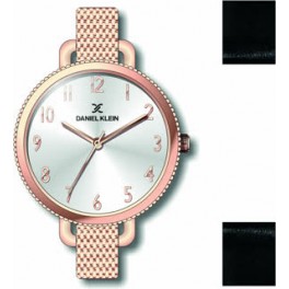 Coffret de montre femme Daniel Klein avec 1 bracelet interchangeable en cuir, garantie 2 ans.